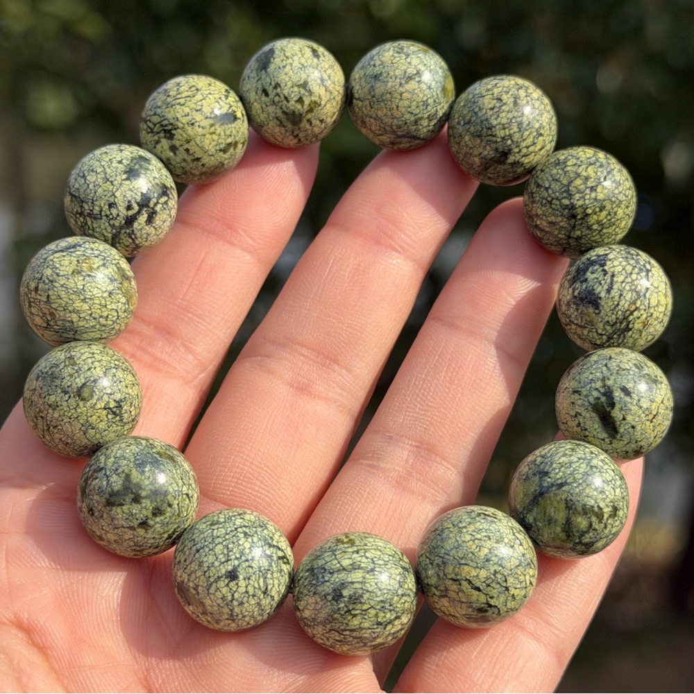 15mm chunky stretchable green Medicine King Stone bracelet 1119‎